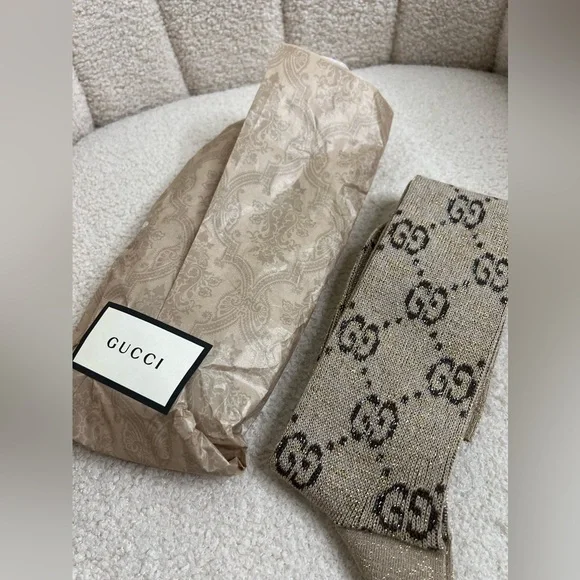 Gucci socks with lurex brand new logo monogram Supreme GG shimmer - Picture 2 of 7